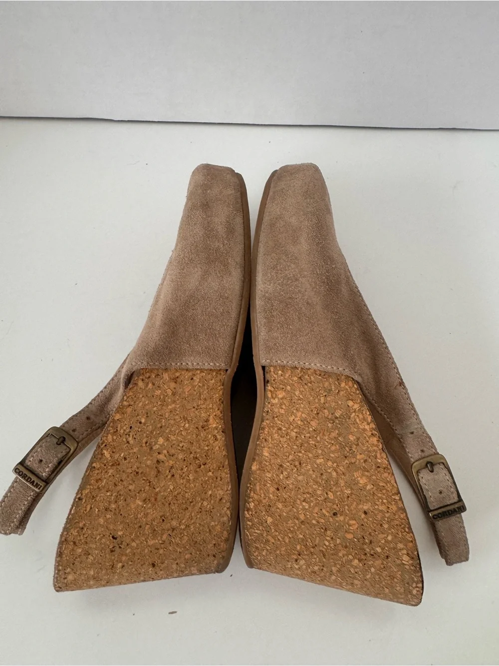 Cordani Italy Tan Suede Peep Toe Slingback Cork Wedge Sandals Size 40 US 9.5